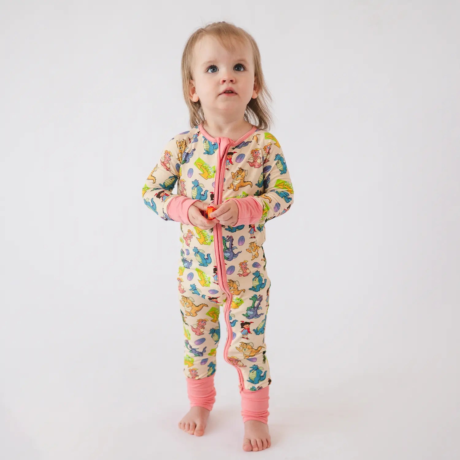FancyPrince Cartoon Dragon Pink Baby Bamboo Zipper Romper Pajamas