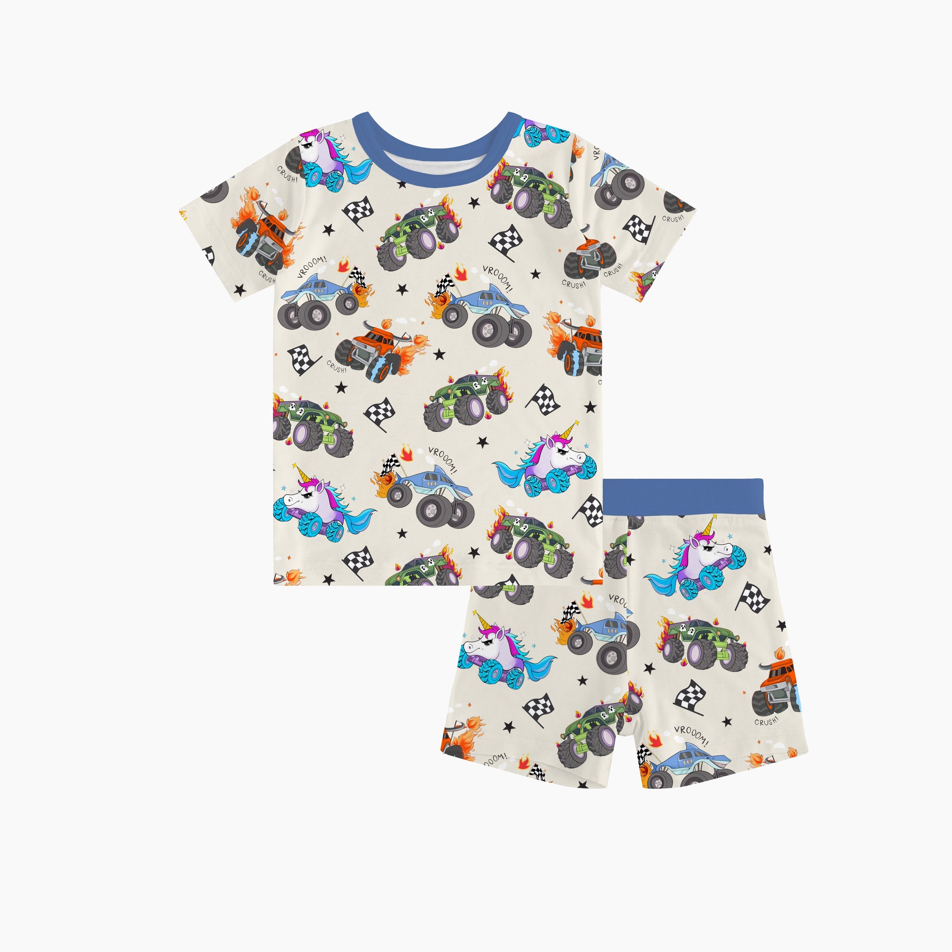 Monster Truck Blue Kids Bamboo Short Two-Piece Pajama Set