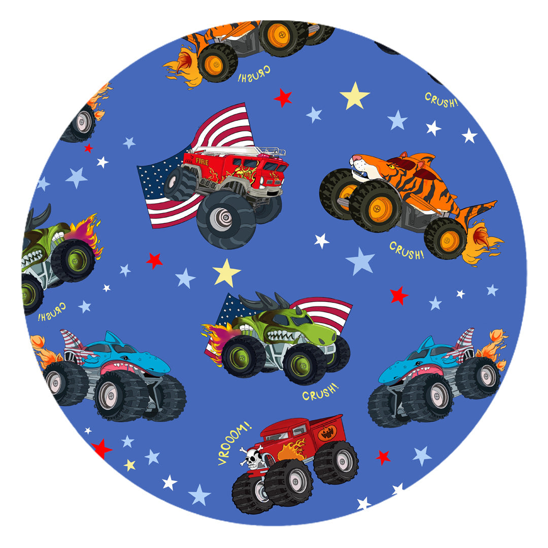 4th of July × Monster Truck Blue Baby Bamboo Zipper Romper Pajamas