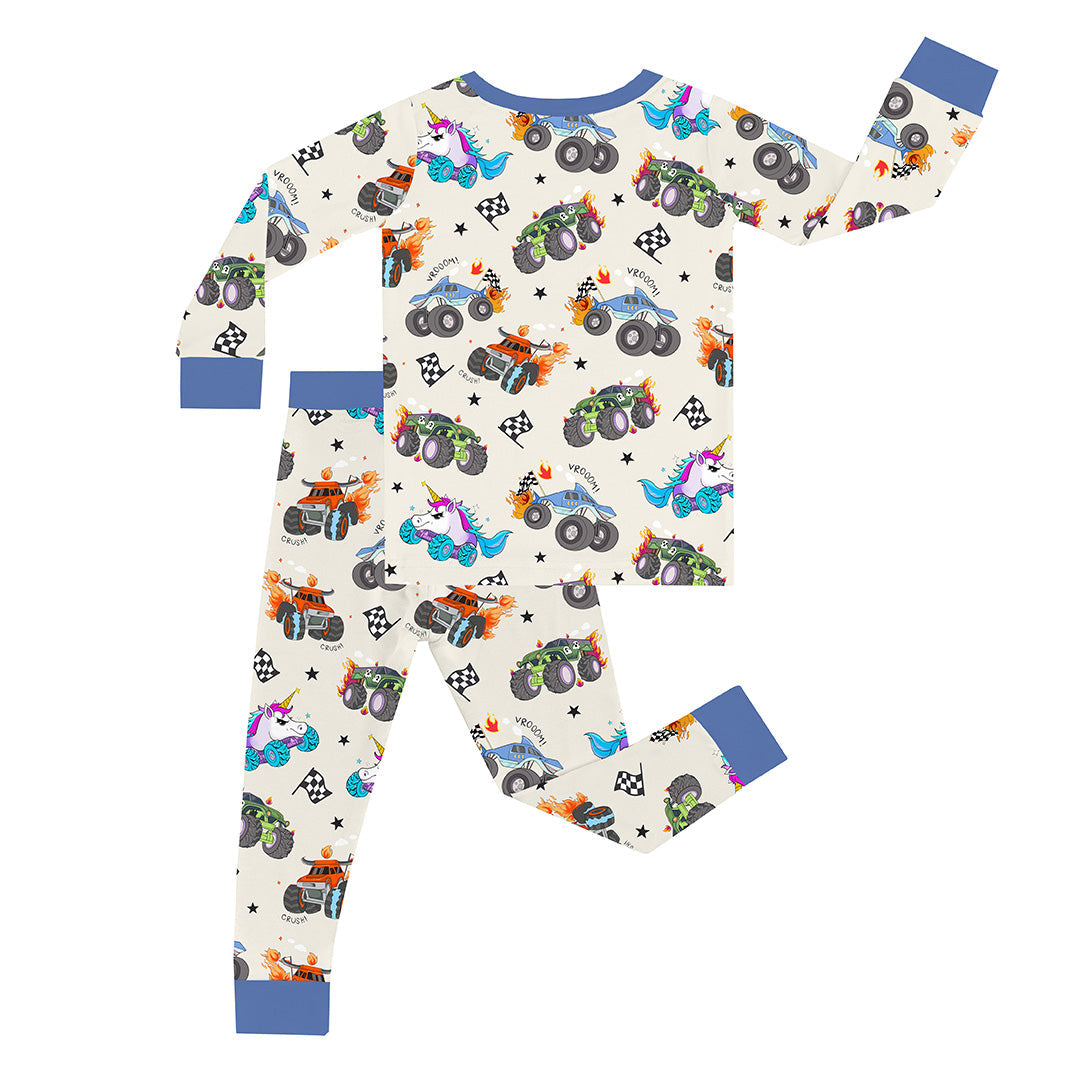 Monster Truck Blue Kid Bamboo Two-Piece Pajama Set