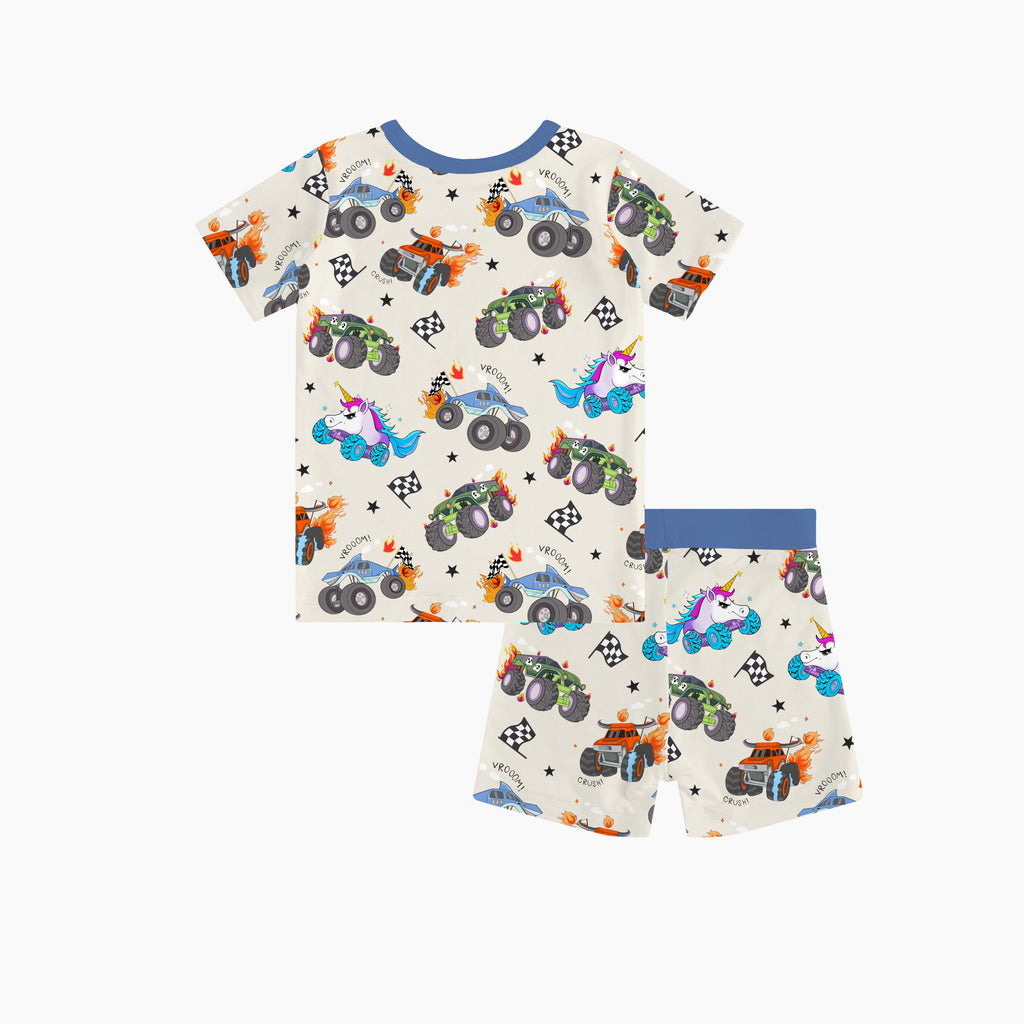 Monster Truck Blue Kids Bamboo Short Two-Piece Pajama Set