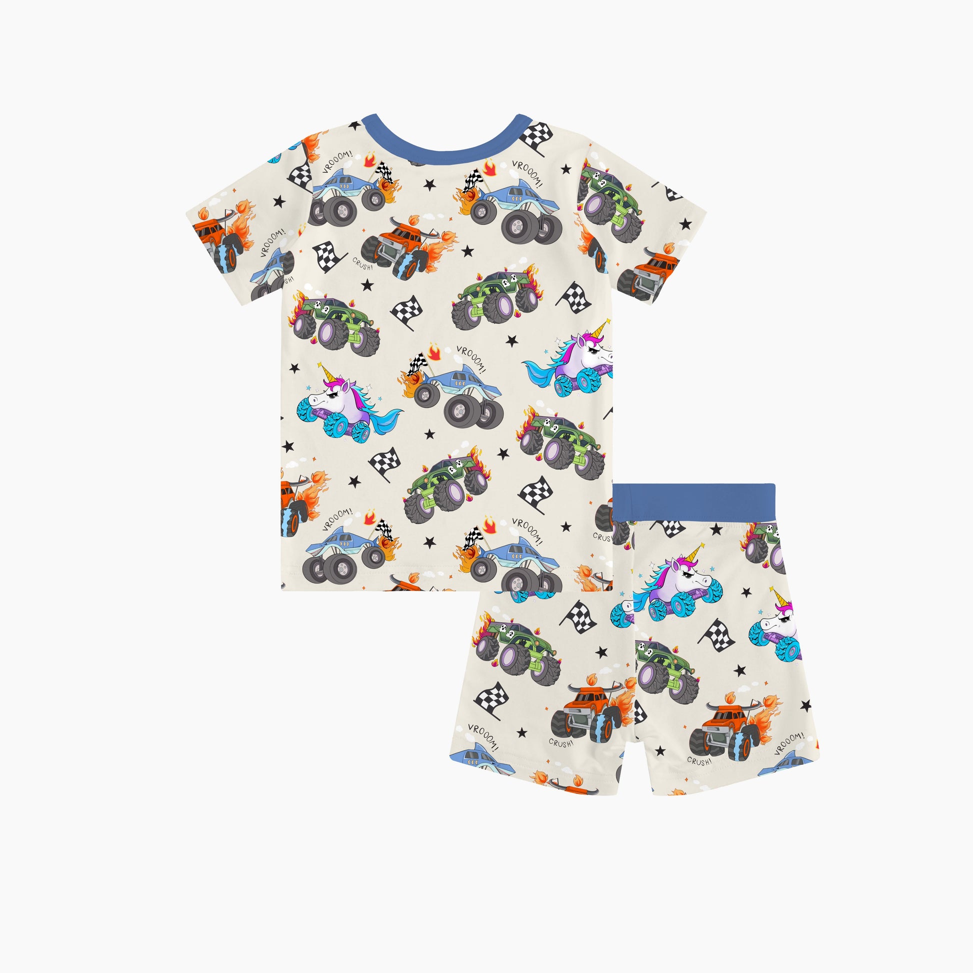 Monster Truck Blue Kids Bamboo Short Two-Piece Pajama Set