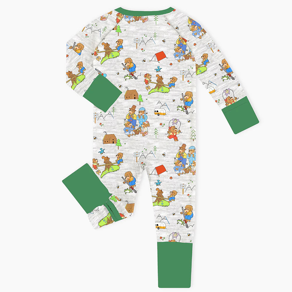 Father's & Mother's Day Bear Family Green Baby Bamboo Zipper Romper Pajamas