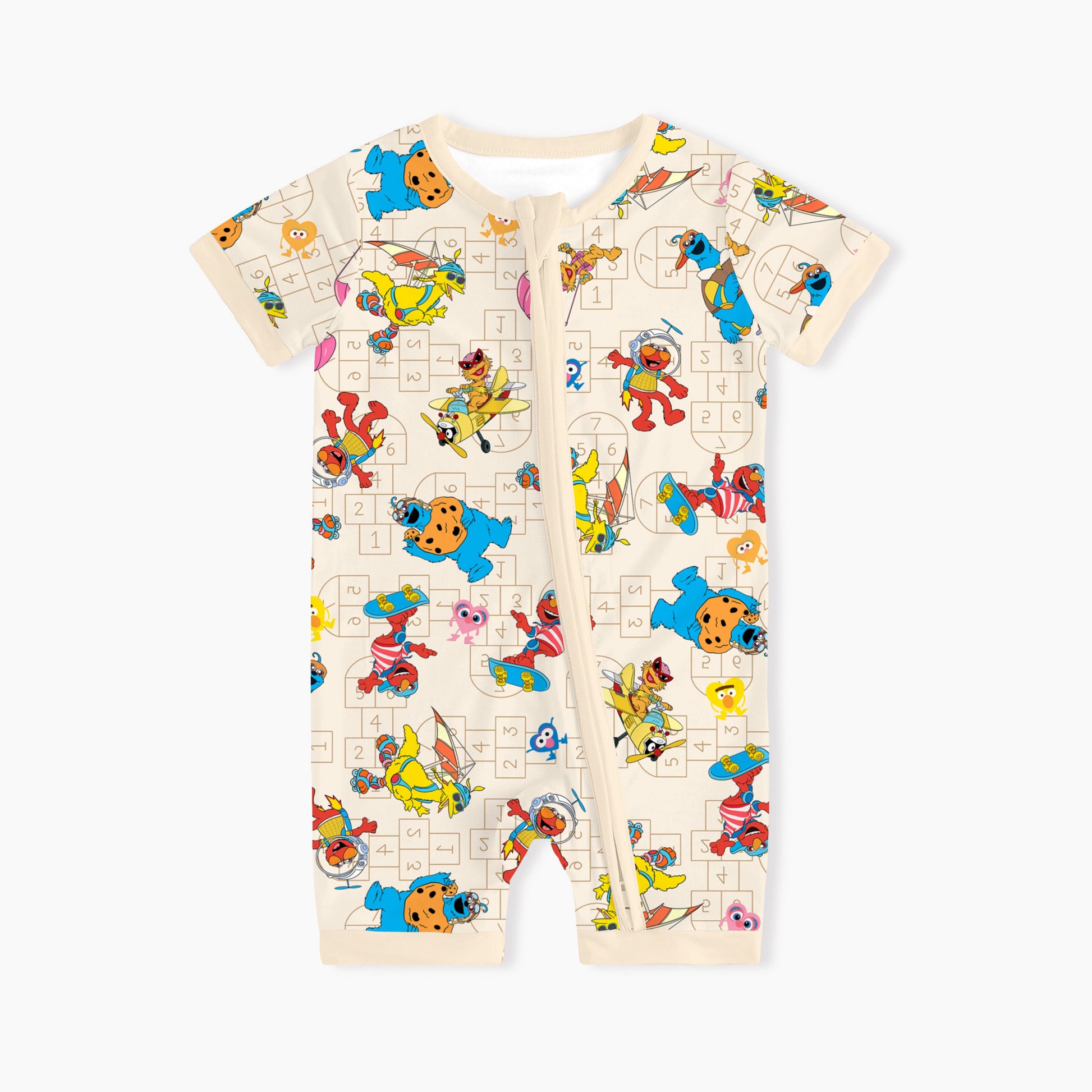 Sesame Sport Baby Bamboo Beige Short Zipper Romper Pajamas