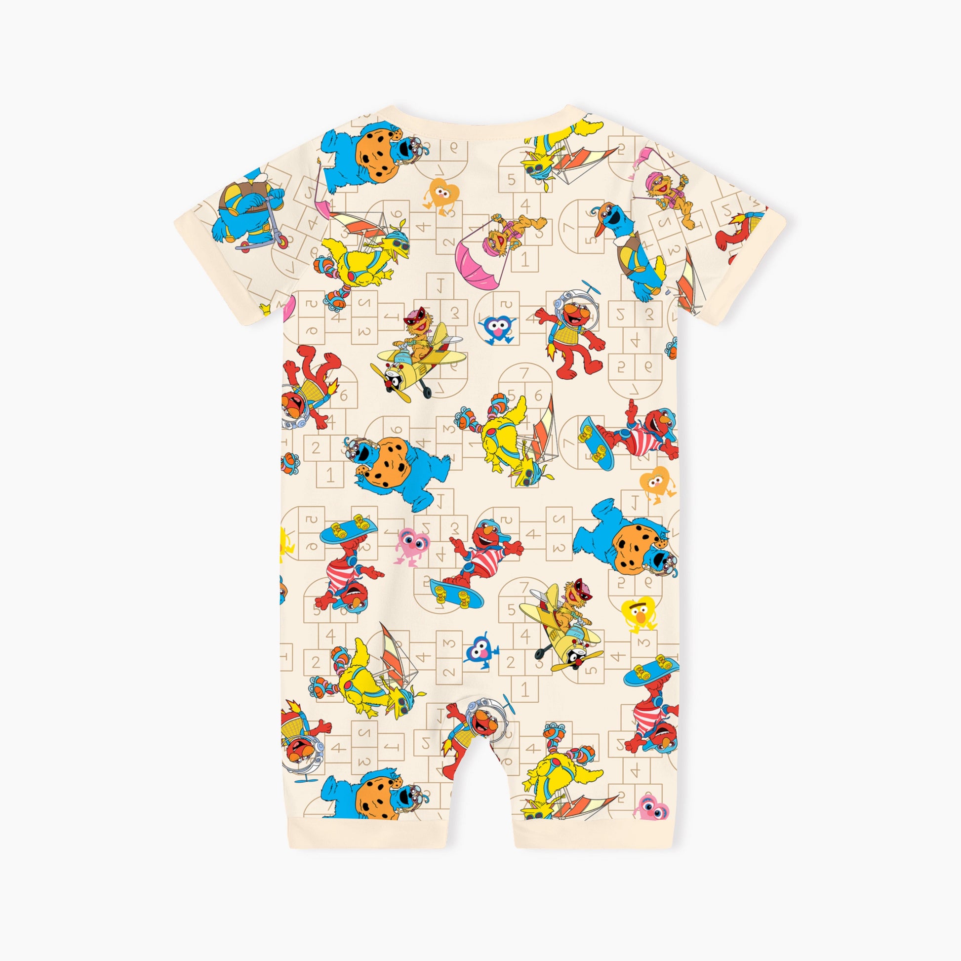 Sesame Sport Baby Bamboo Beige Short Zipper Romper Pajamas