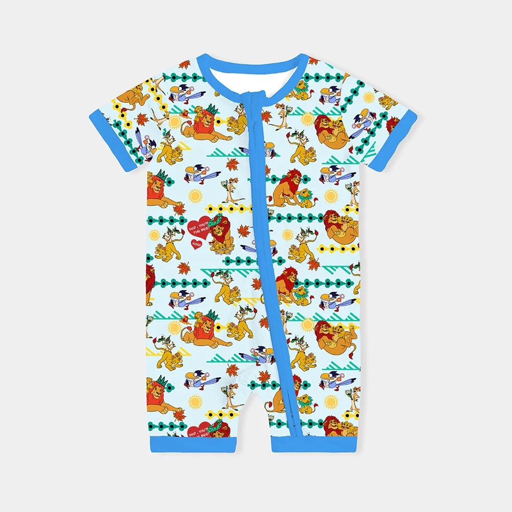Father‘s Day Lion Baby Bamboo Short Zipper Romper Pajamas