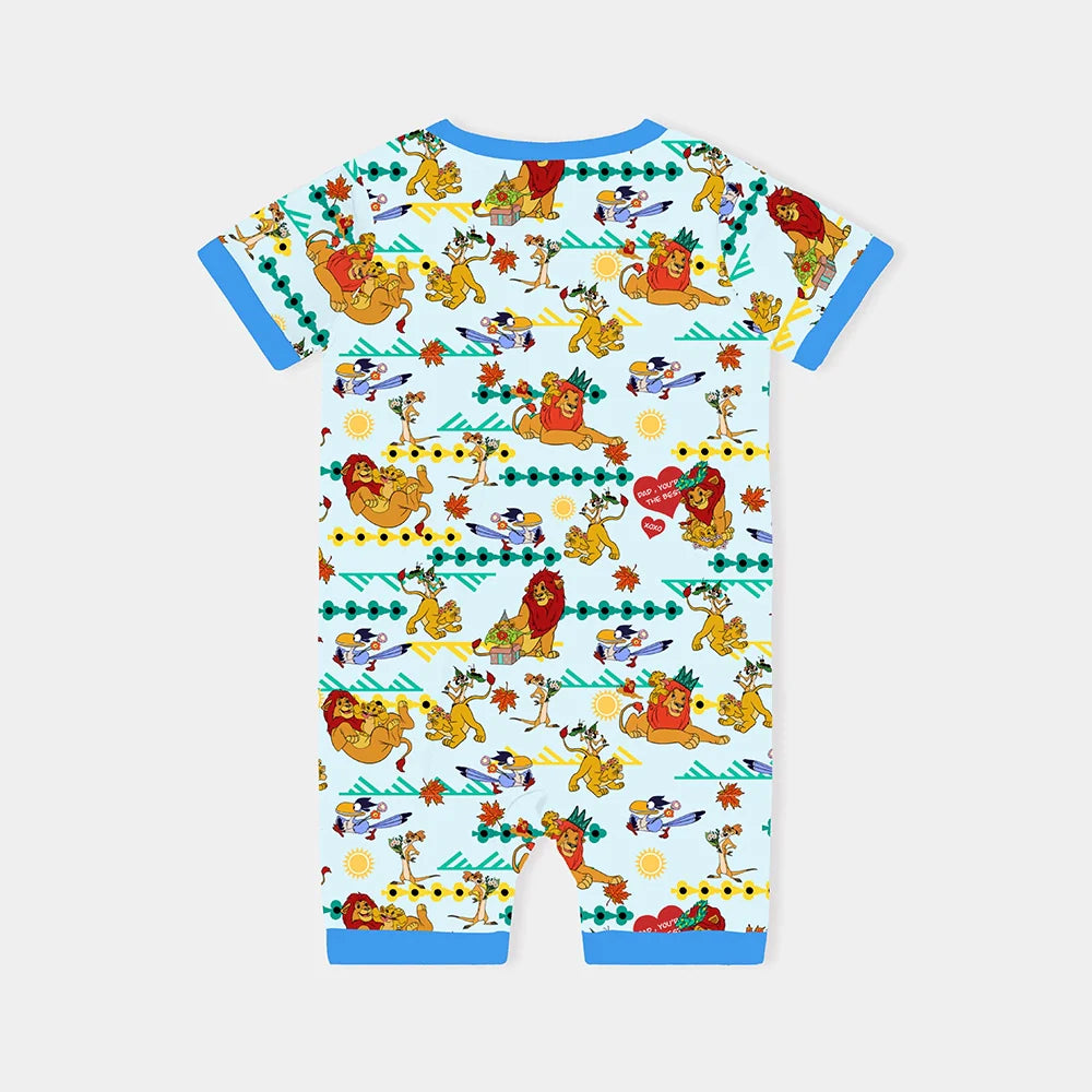 Father‘s Day Lion Baby Bamboo Short Zipper Romper Pajamas