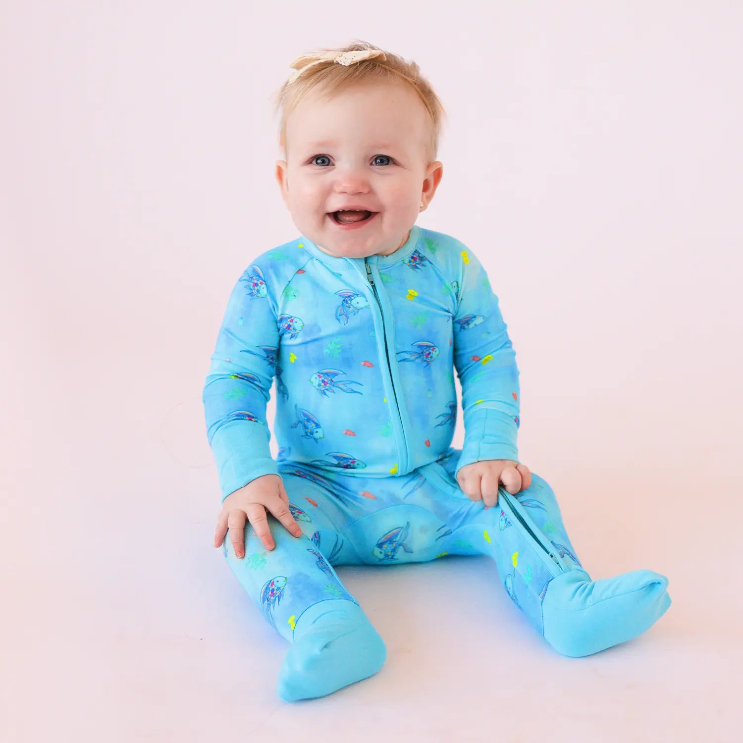 FancyPrince Colorful Fish Baby Bamboo Blue Zipper Romper Pajamas