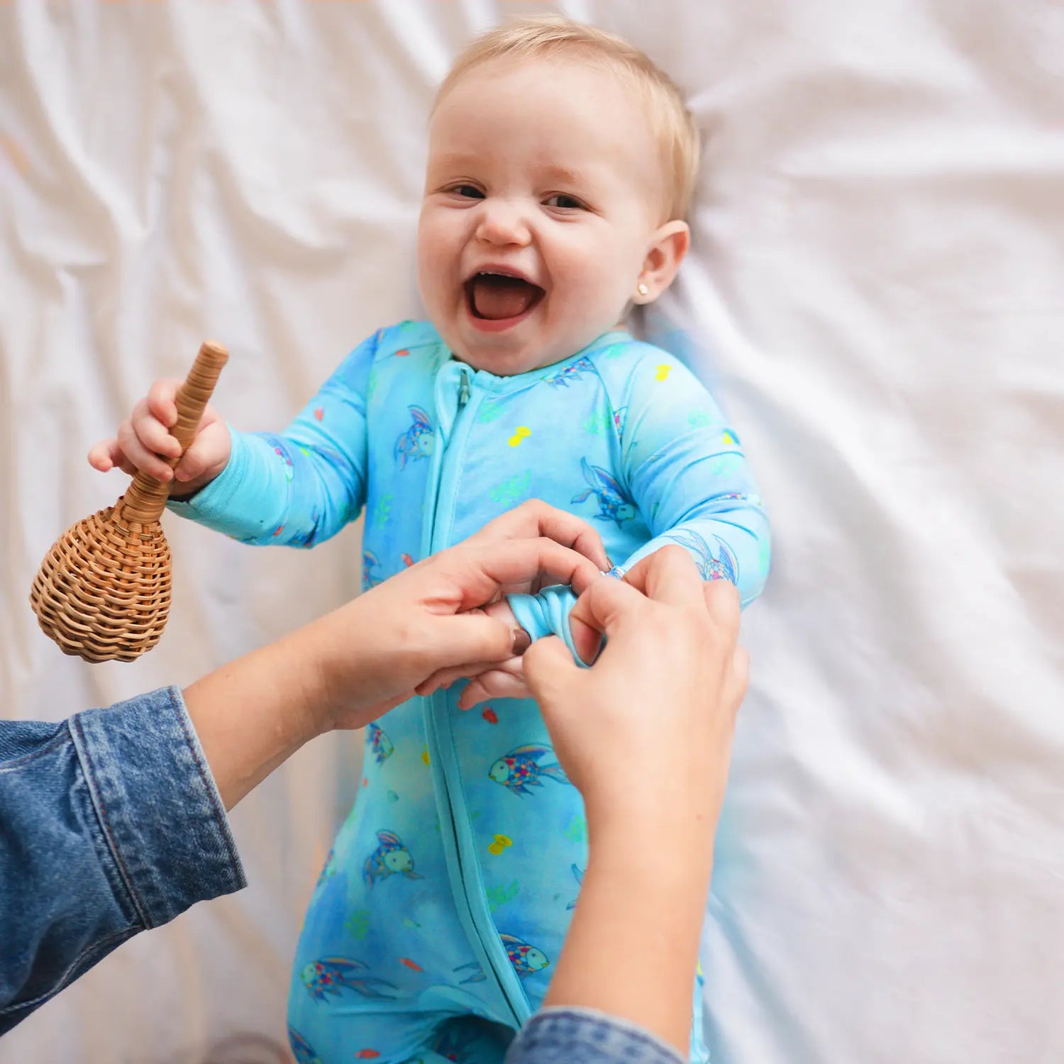 FancyPrince Colorful Fish Baby Bamboo Blue Zipper Romper Pajamas