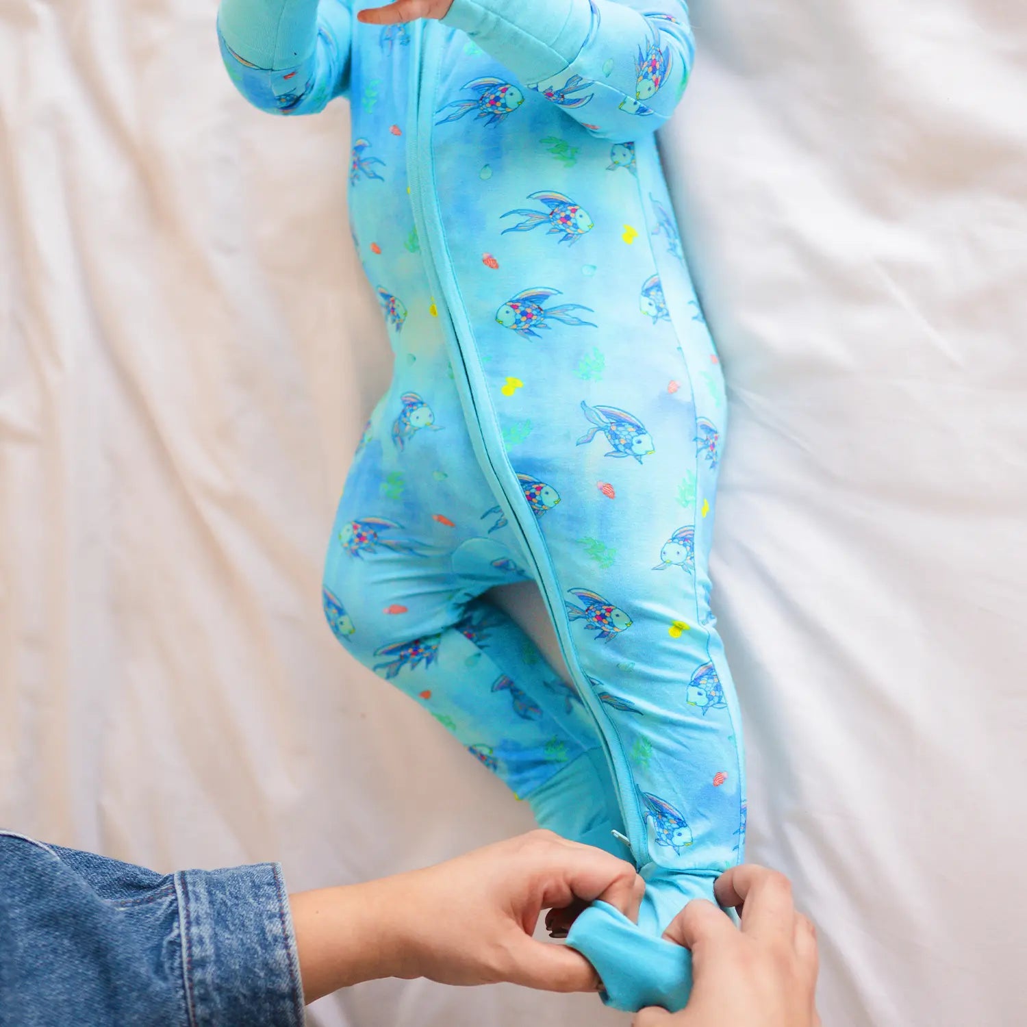 FancyPrince Colorful Fish Baby Bamboo Blue Zipper Romper Pajamas