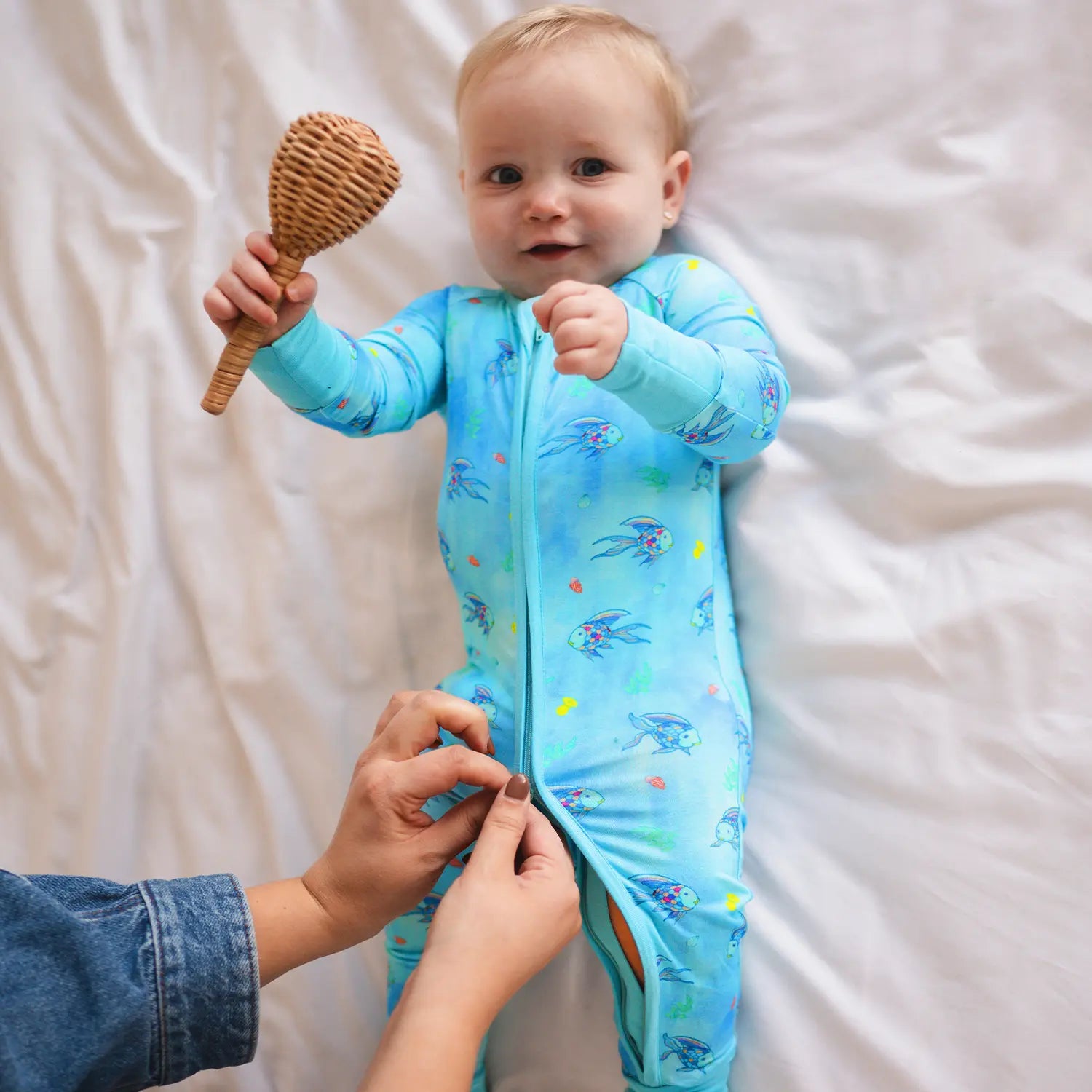 FancyPrince Colorful Fish Baby Bamboo Blue Zipper Romper Pajamas