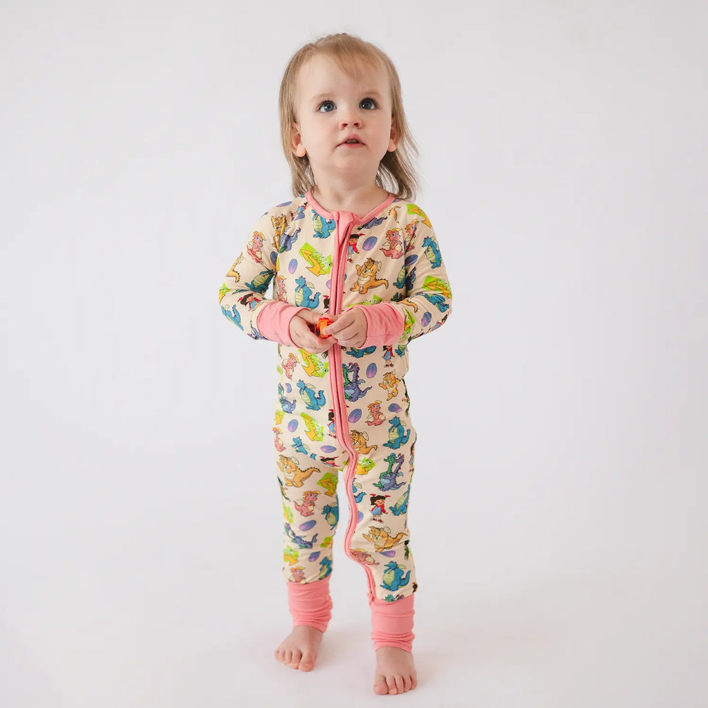 FancyPrince Cartoon Dragon Pink Baby Bamboo Zipper Romper Pajamas