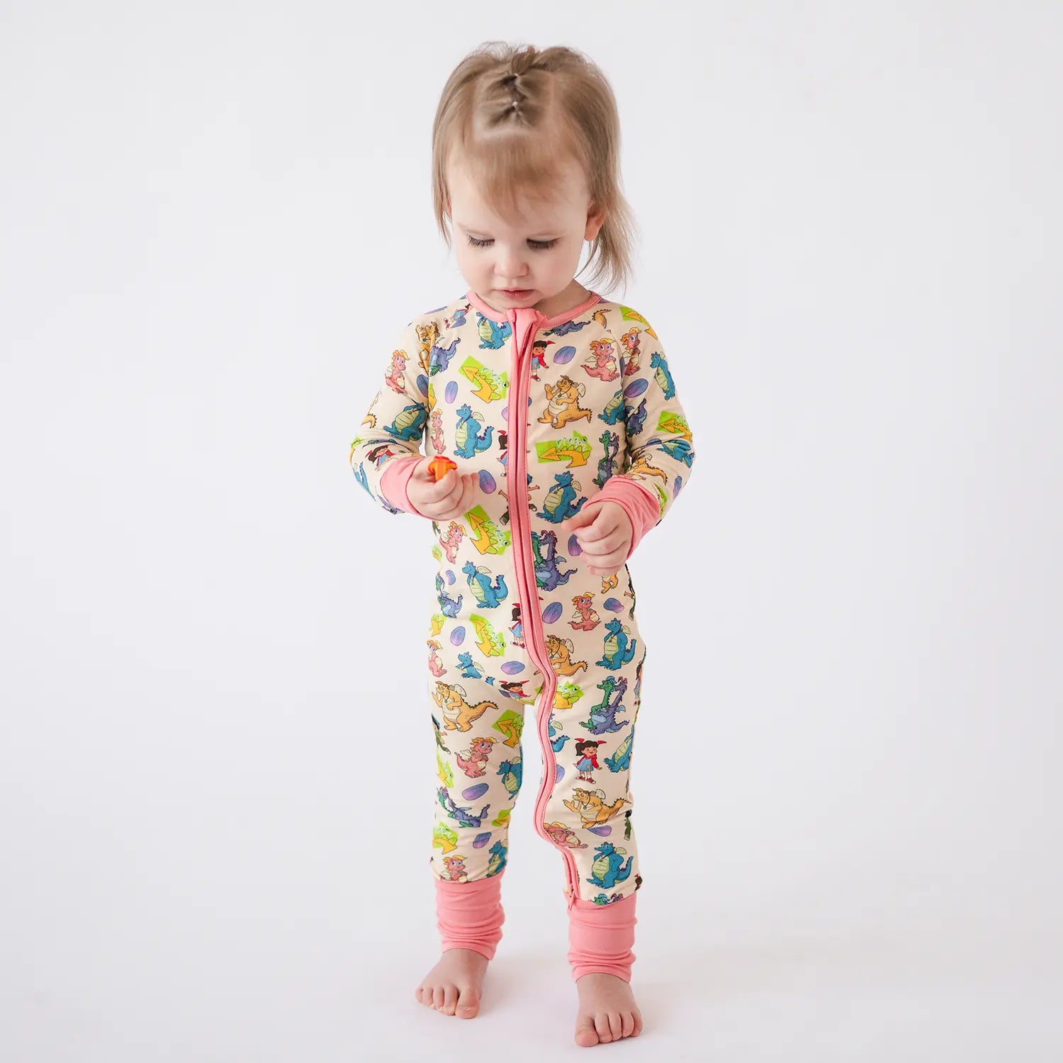 FancyPrince Cartoon Dragon Pink Baby Bamboo Zipper Romper Pajamas