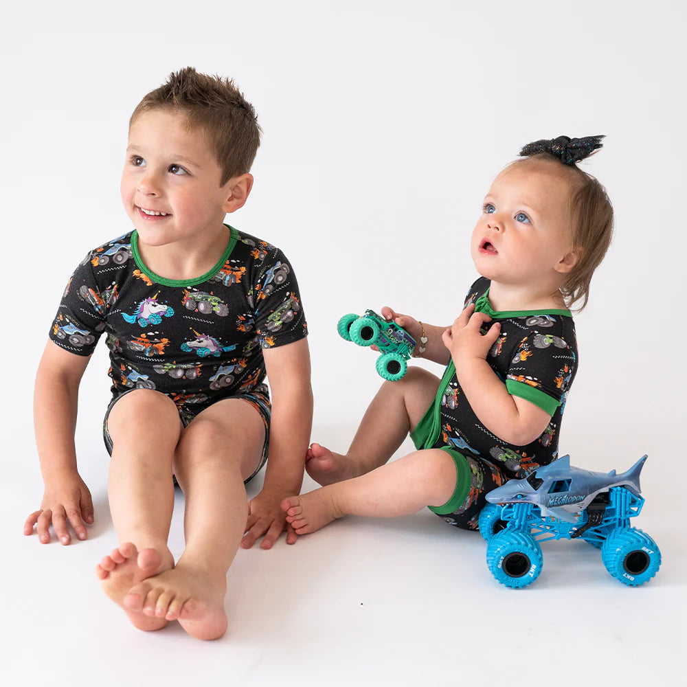 Monster Truck Kids Bamboo Short Two-Piece Pajama Set