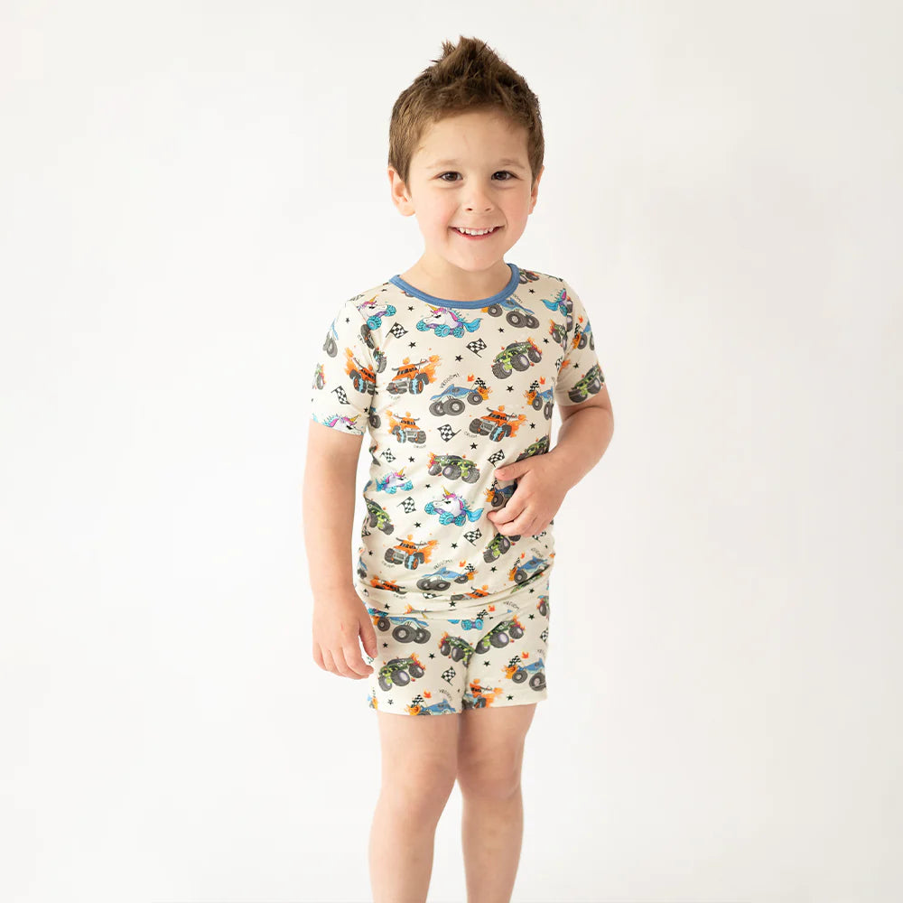 Monster Truck Blue Kids Bamboo Short Two-Piece Pajama Set