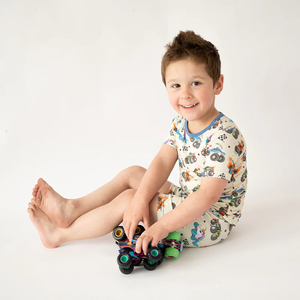 Monster Truck Blue Kids Bamboo Short Two-Piece Pajama Set