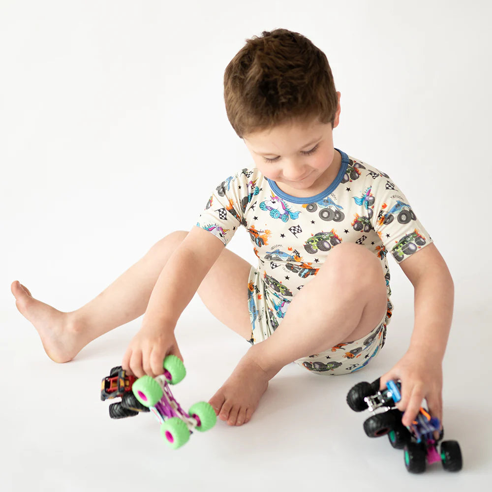Monster Truck Blue Kids Bamboo Short Two-Piece Pajama Set