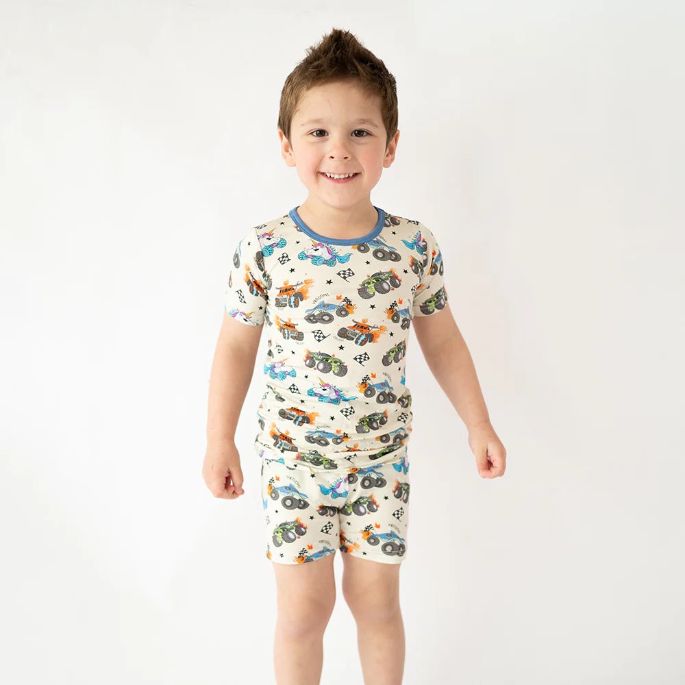 Monster Truck Blue Kids Bamboo Short Two-Piece Pajama Set