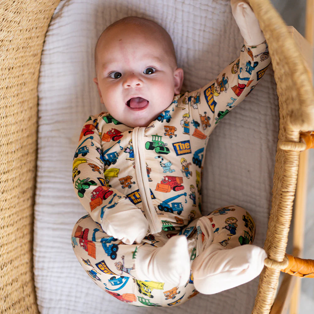 Little Builder Beige Baby Bamboo Zipper Romper Pajamas