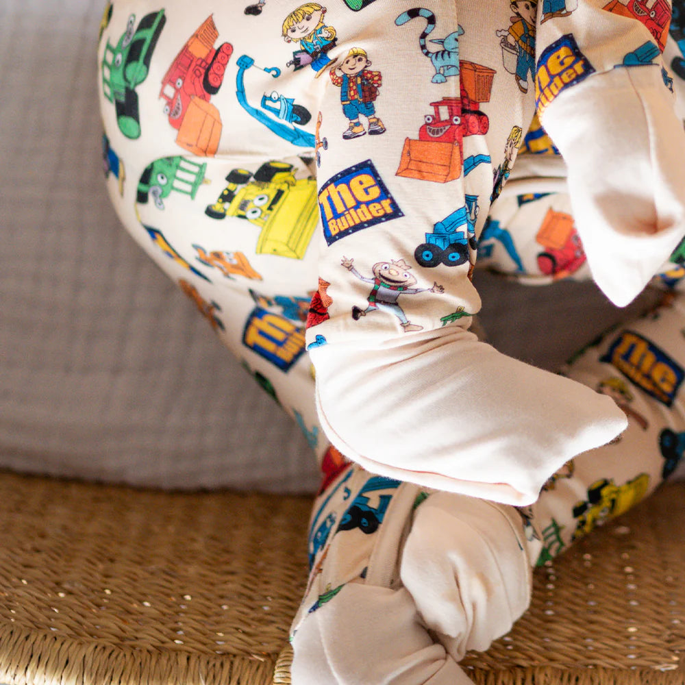 Little Builder Beige Baby Bamboo Zipper Romper Pajamas