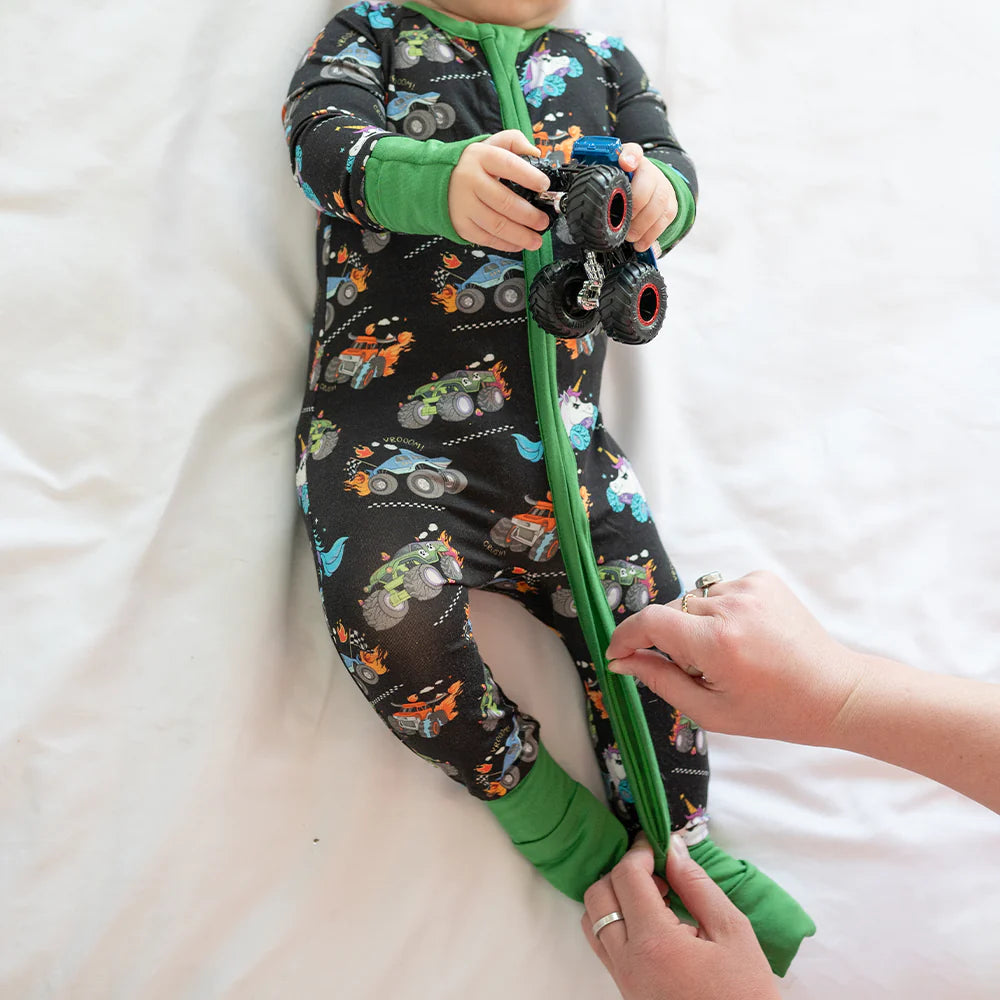 Monster Truck Baby Bamboo Zipper Romper Pajamas
