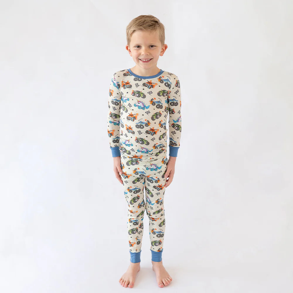 Monster Truck Blue Kid Bamboo Two-Piece Pajama Set