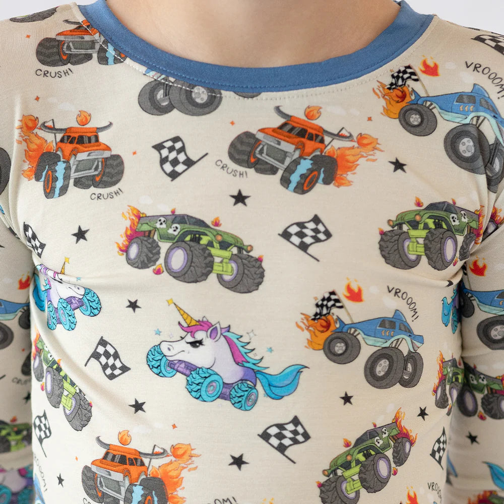 Monster Truck Blue Kid Bamboo Two-Piece Pajama Set