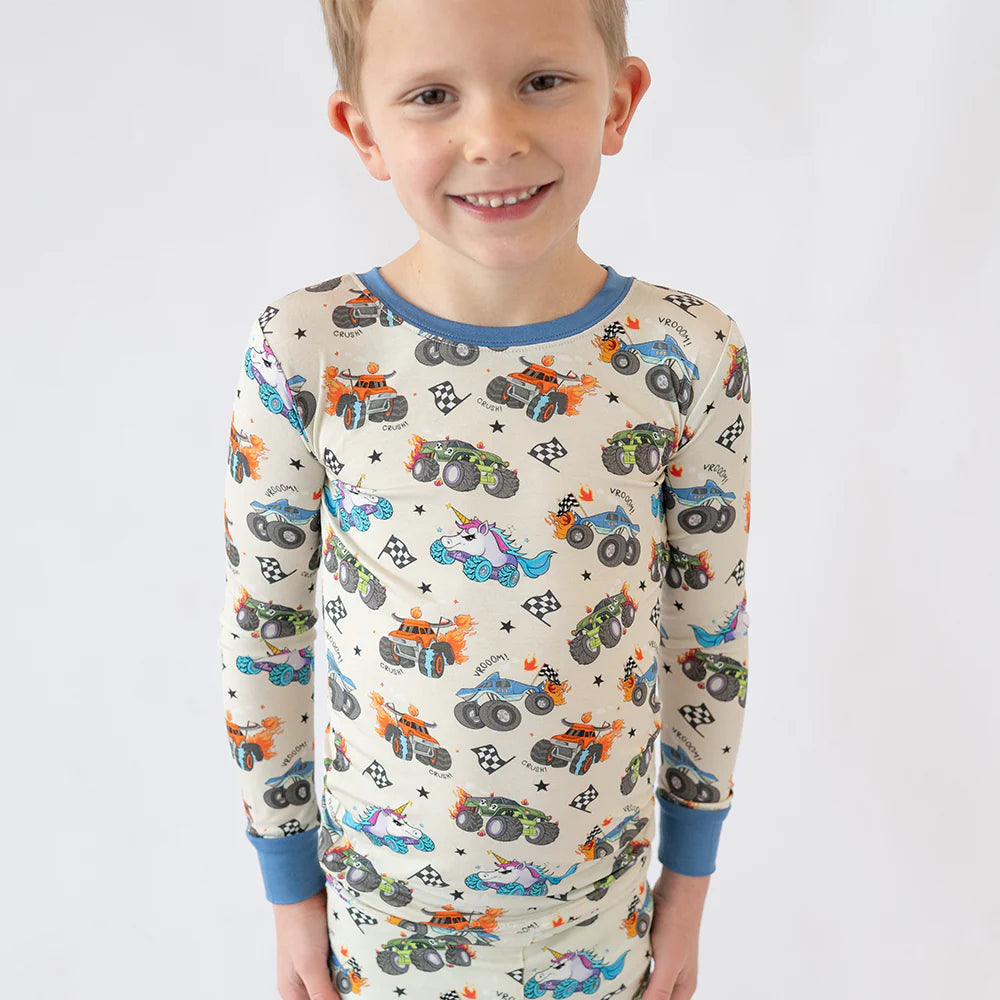 Monster Truck Blue Kid Bamboo Two-Piece Pajama Set
