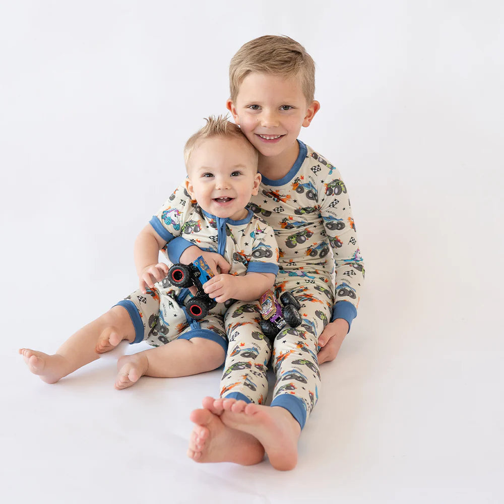 Monster Truck Blue Kid Bamboo Two-Piece Pajama Set