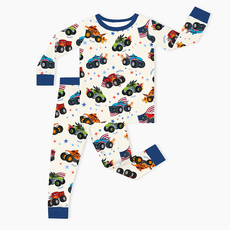 4th of July × Monster Truck Kid Bamboo Two-Piece Pajama Set