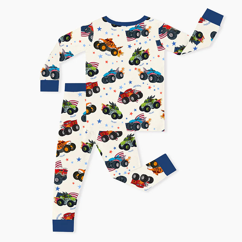 4th of July × Monster Truck Kid Bamboo Two-Piece Pajama Set