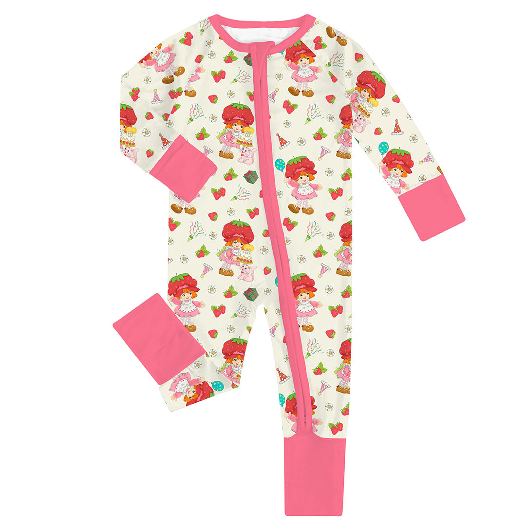 FancyPrince Strawberry Girl Beige Baby Bamboo Zipper Romper Pajamas