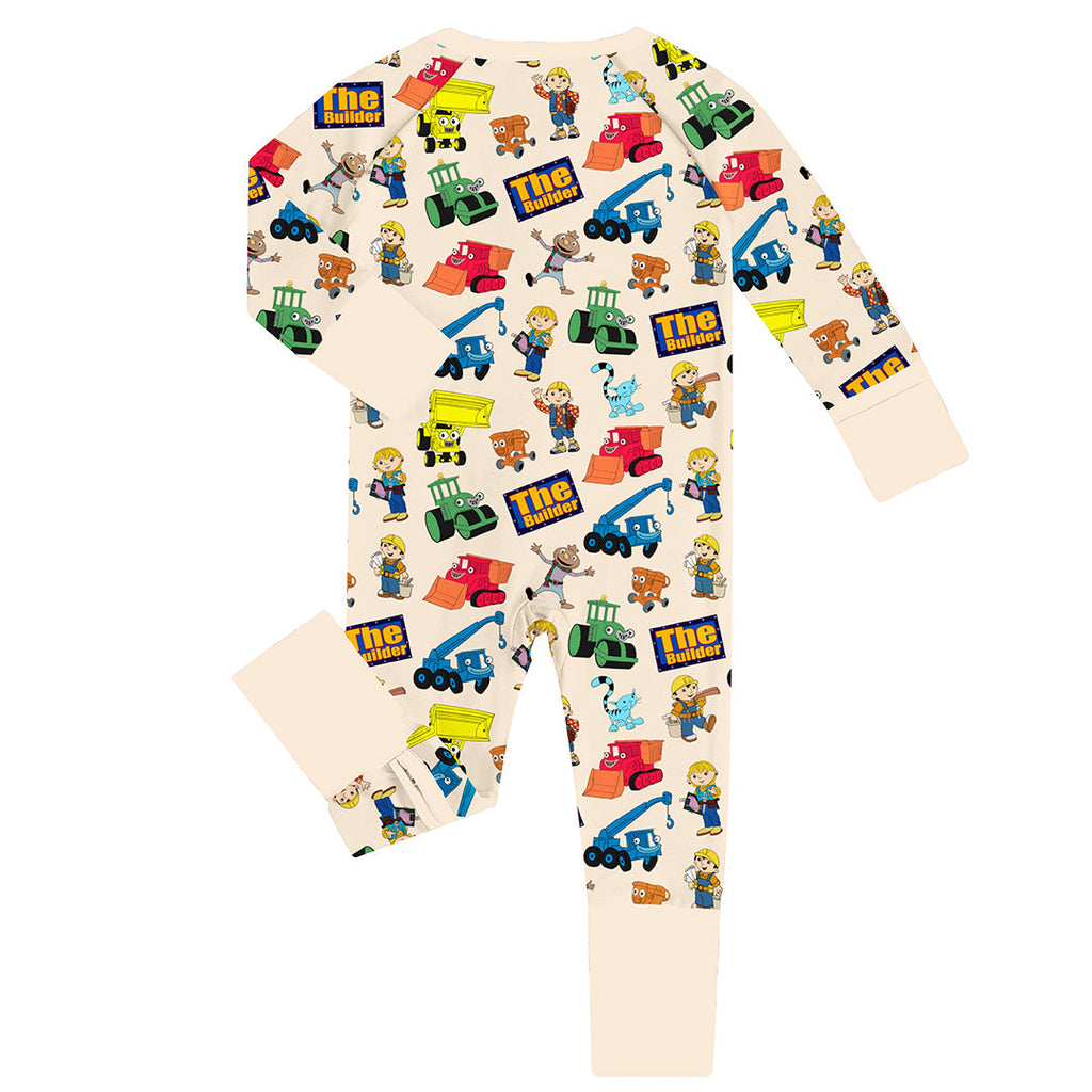 Little Builder Beige Baby Bamboo Zipper Romper Pajamas