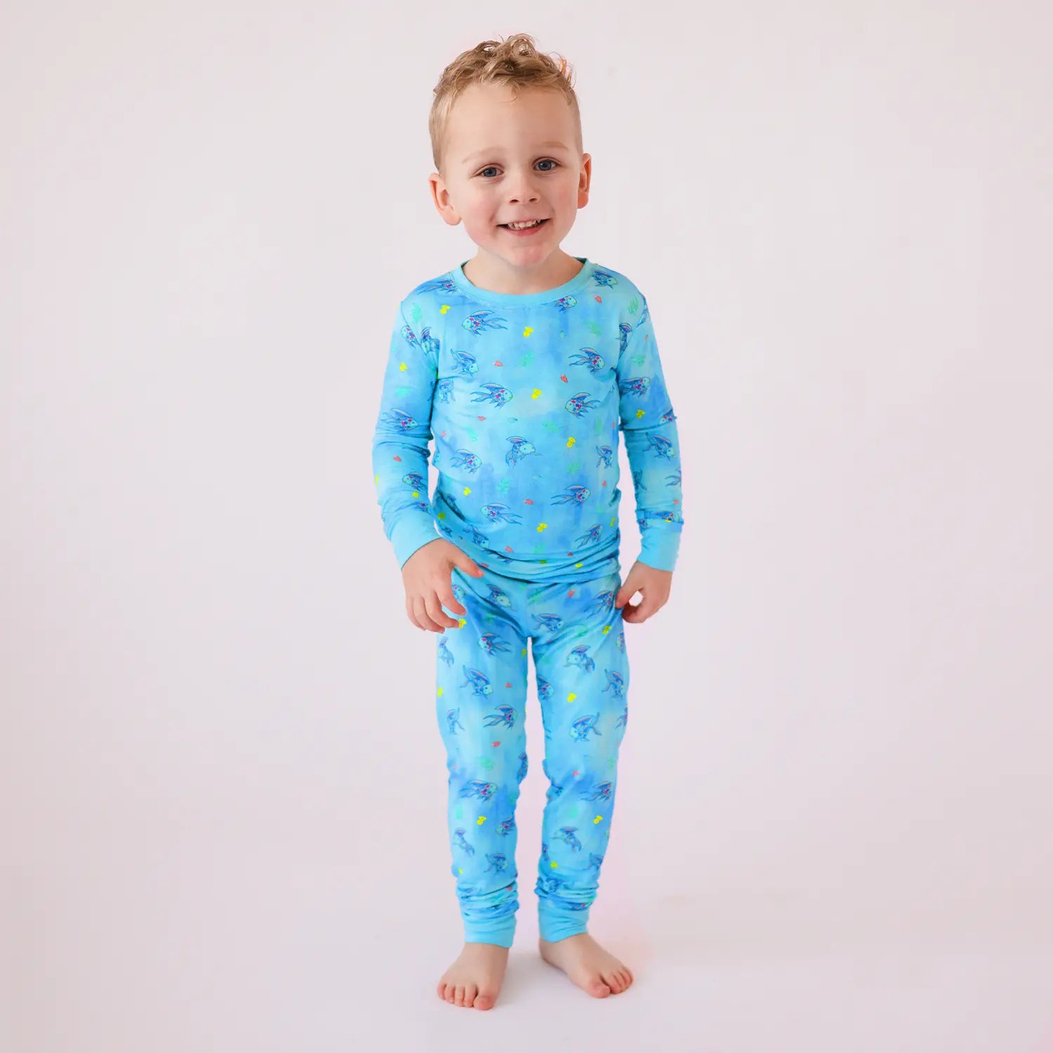 FancyPrince Colorful Fish Kid Bamboo Blue Two-Piece Pajama Set