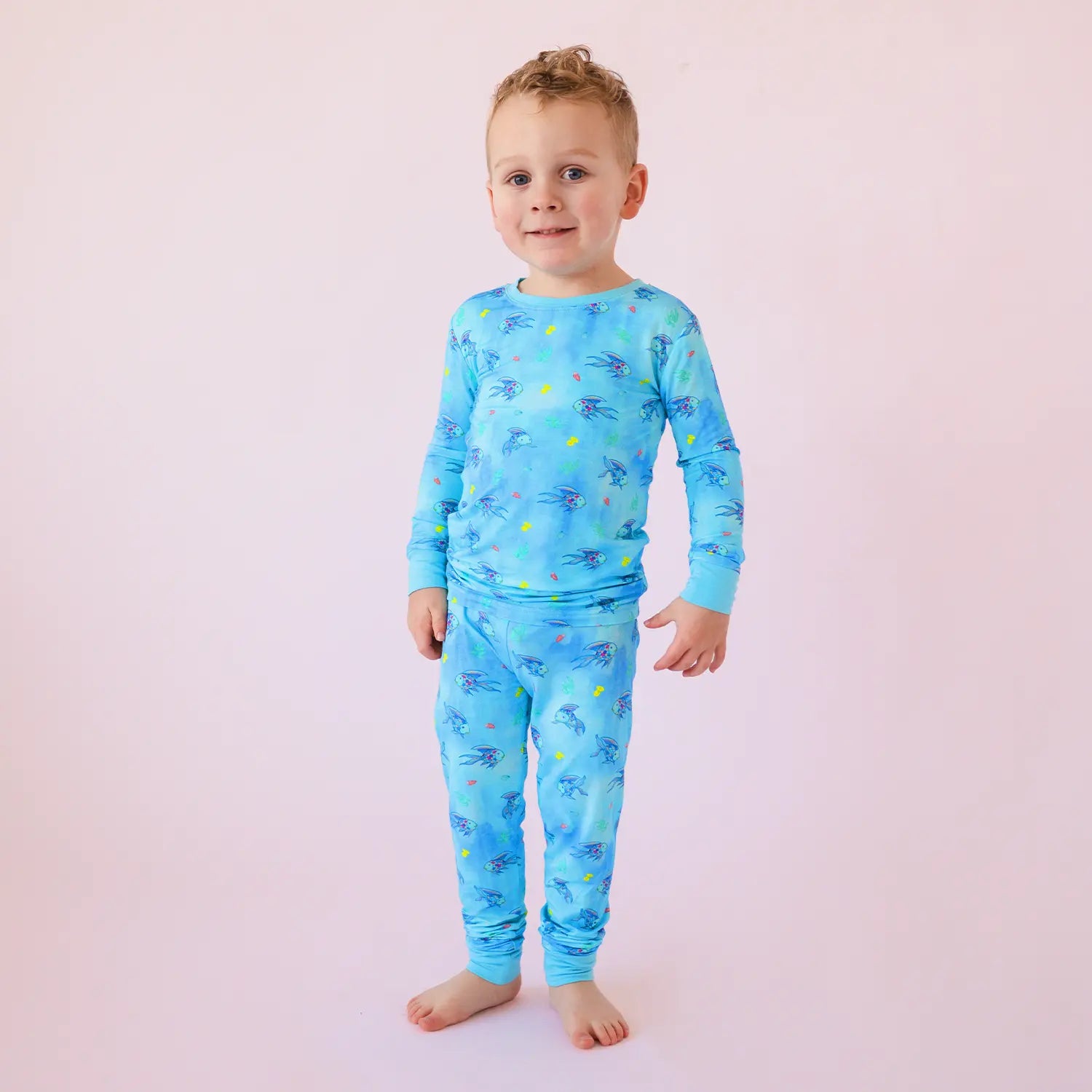 FancyPrince Colorful Fish Kid Bamboo Blue Two-Piece Pajama Set