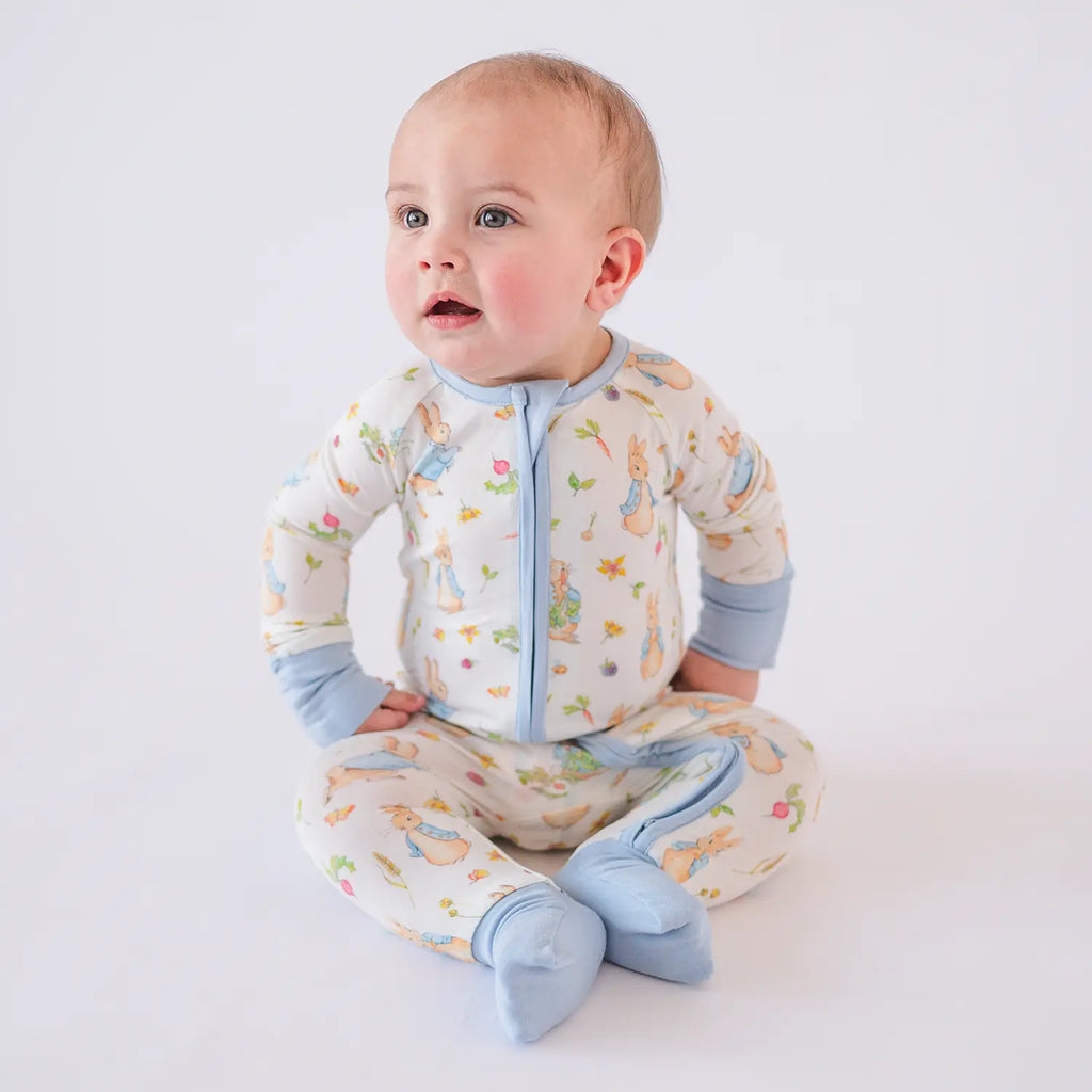 FancyPrince Easter Peter Bunny Blue Baby Bamboo Zipper Romper Pajamas