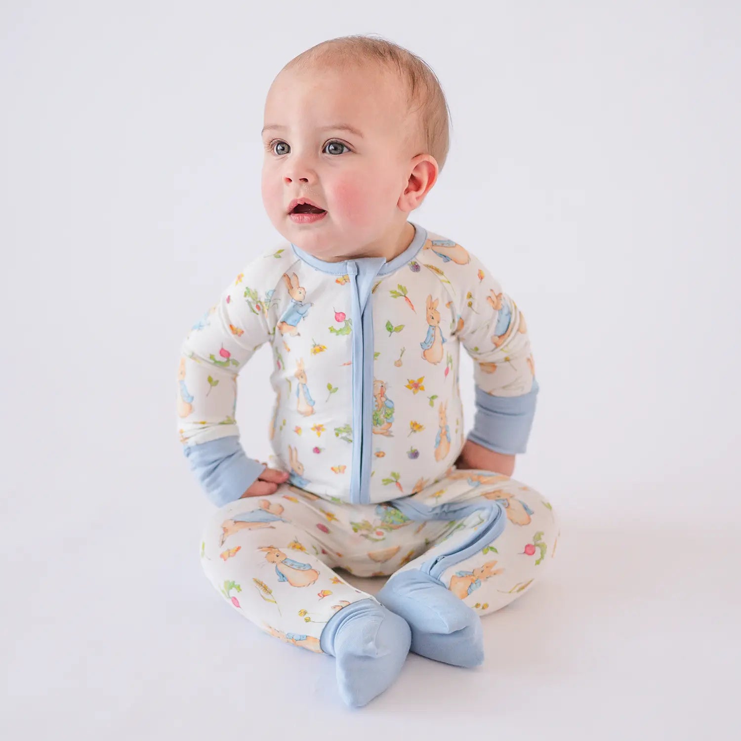 FancyPrince Easter Peter Bunny Blue Baby Bamboo Zipper Romper Pajamas