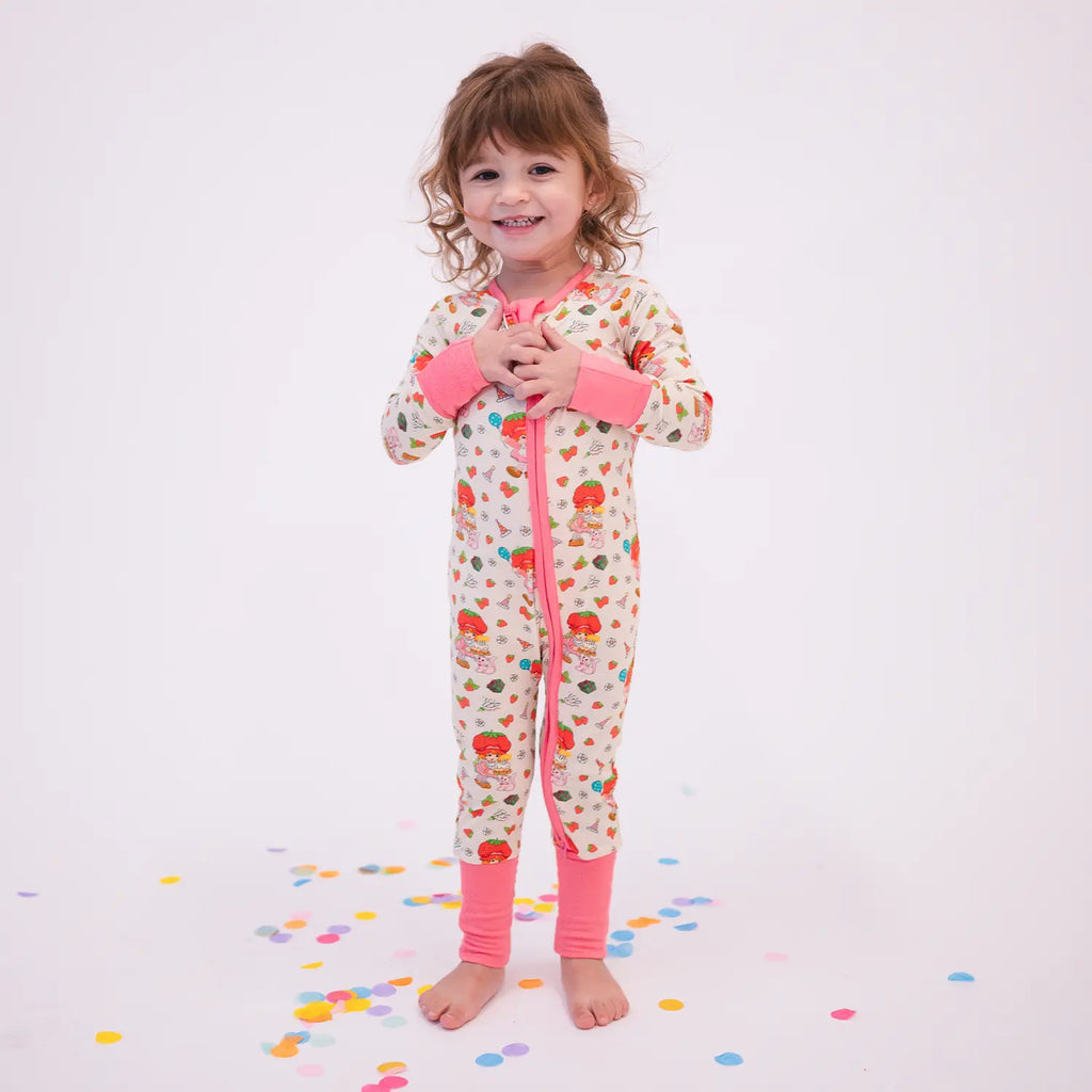 FancyPrince Strawberry Girl Beige Baby Bamboo Zipper Romper Pajamas