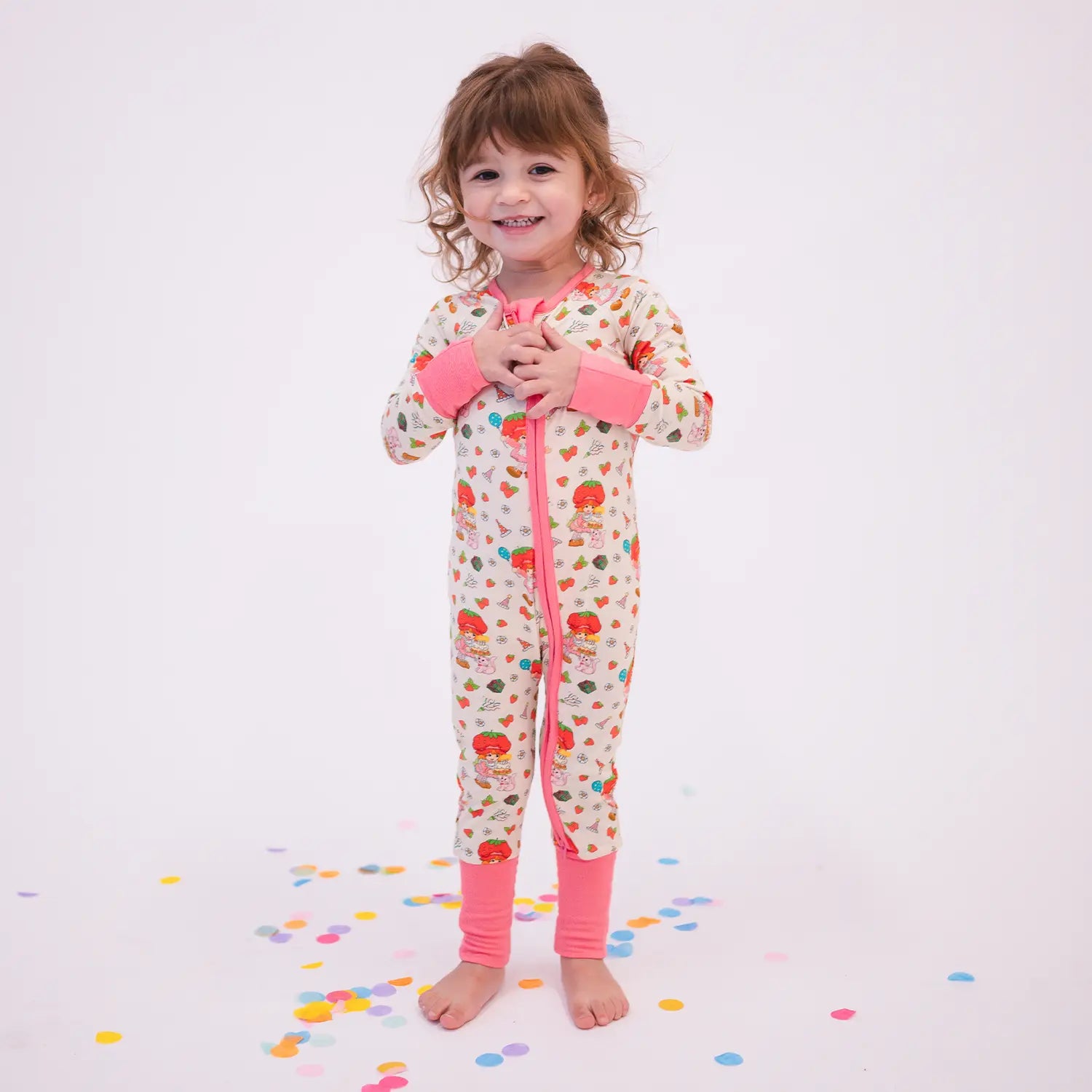 FancyPrince Strawberry Girl Beige Baby Bamboo Zipper Romper Pajamas