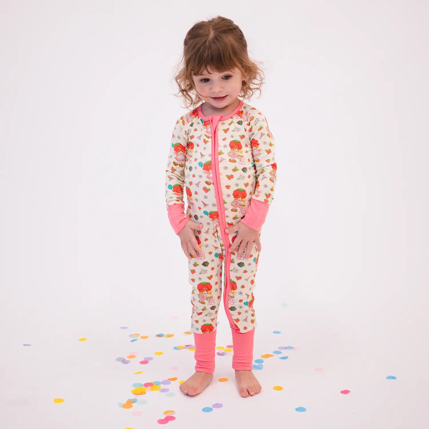 FancyPrince Strawberry Girl Beige Baby Bamboo Zipper Romper Pajamas