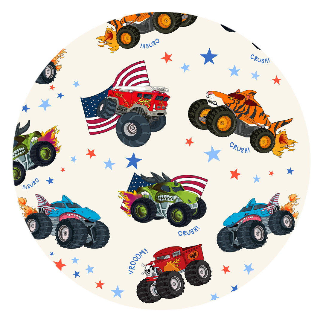 4th of July × Monster Truck Baby Bamboo Short Zipper Romper Pajamas